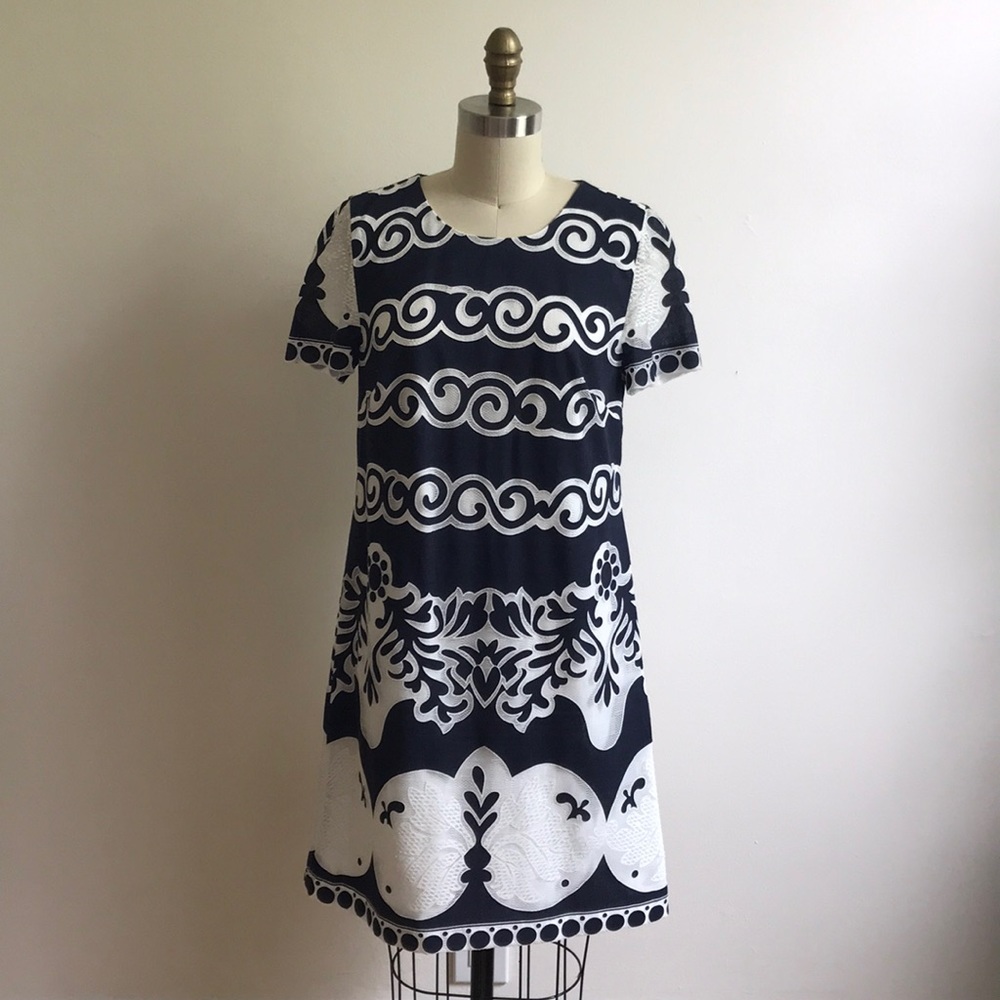J.Crew Navy and White Shift Dress - Size 2